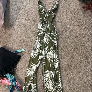 Green and White Leaf Print Jumpsuit